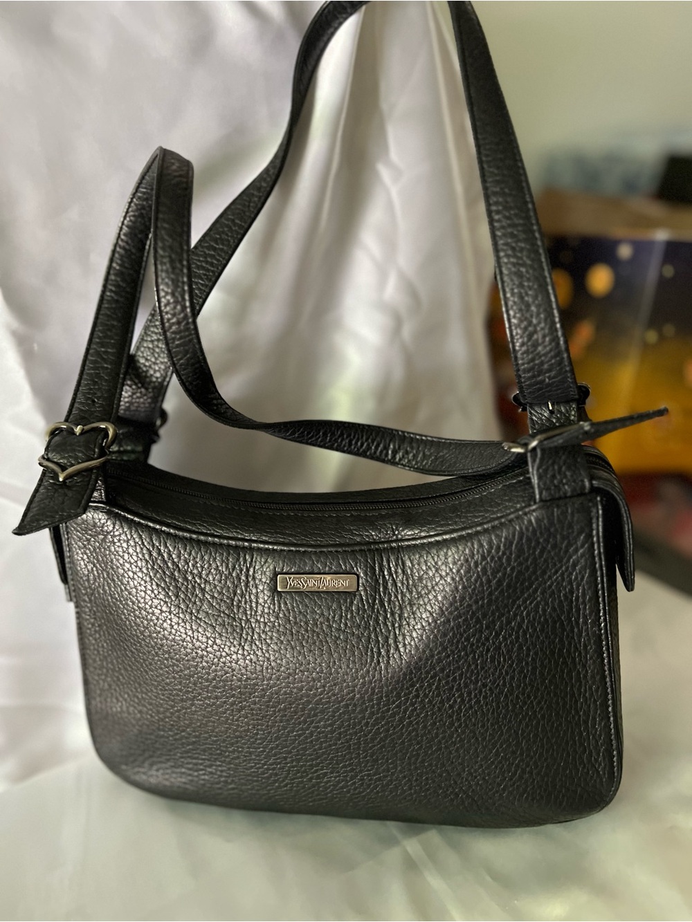 Yves Saint Laurent Black Pebbled Leather Shoulder Bag with COA